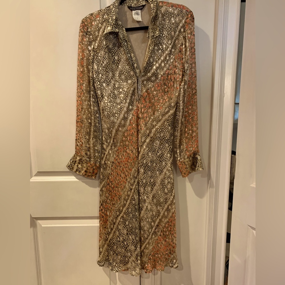 A.B.S. By Allan Schwartz silk blend  tunic dress with Swarovski crystals